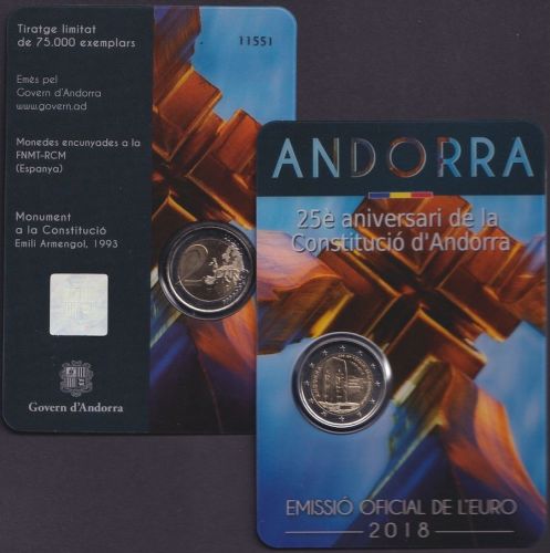 ANDORRA 2 Euro 2018 - 25 Jahre Verfassung - original OVP in Coincard