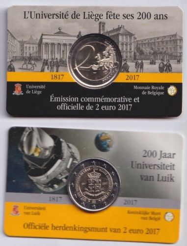 2 Euro Gedenkmünze Belgien 2017 - Universität Lüttich - flämische Coincard