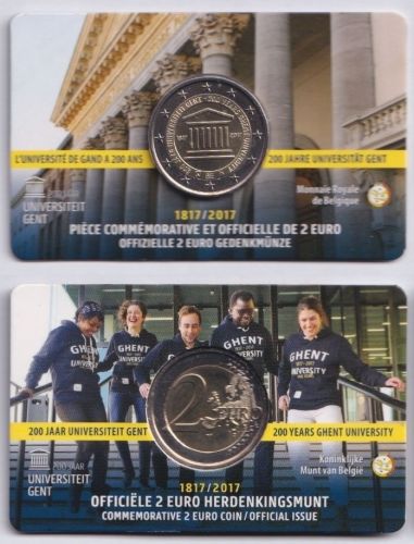 2 Euro Gedenkmünze Belgien 2017 - Universität Gent - wallonischer Blister (FR/DE)