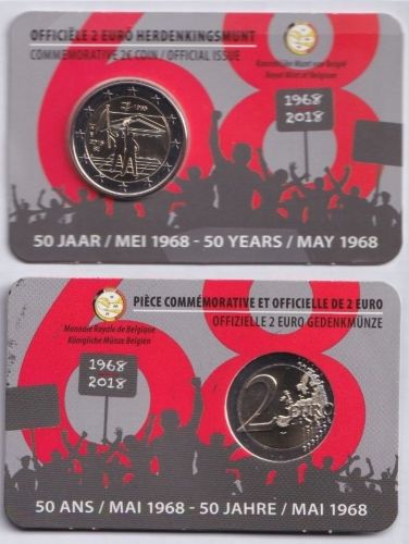 2 Euro Gedenkmünze Belgien 2018 - Studentenrevolte 1968 - flämischer Blister (NL/ENG)