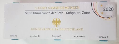 5 x 5 Euro Münze 2020 Subpolare Zone PP Spiegelglanz ADFGJ OVP