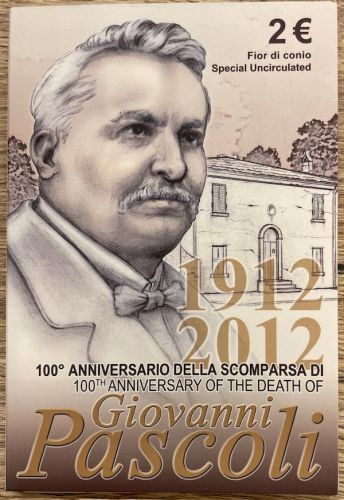 Italien 2 Euro 2012 - Giovanni Pascoli - Original in Coincard Blister OVP