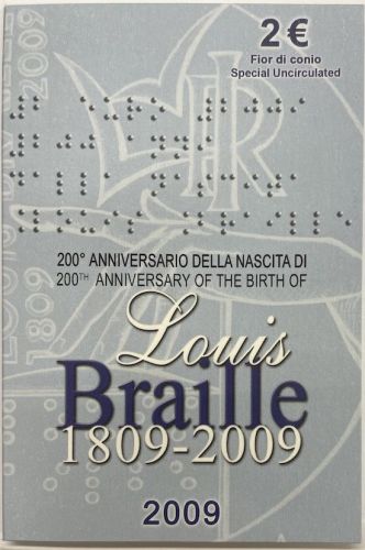 Italien 2 Euro 2009 - Louis Braille - Original in Coincard Blister OVP