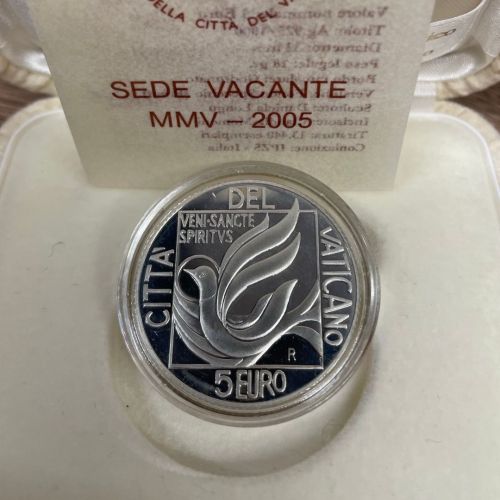 Vatikan 5 Euro 2005 PP - Sede Vacante - Silber Box CoA