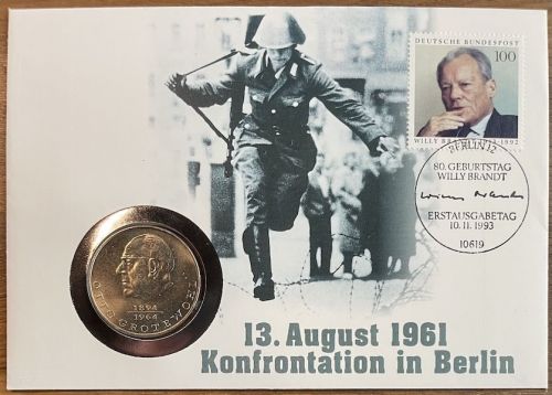 DDR Numisbrief 20 Mark 1973 Grotewohl| 13. August 1961 Willy Brandt | Worbes 206
