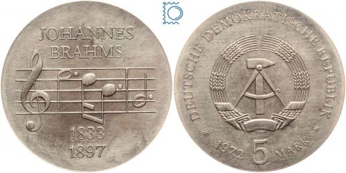 DDR 5 Mark 1972 - Johannes Brahms - stempelglanz - J.1540