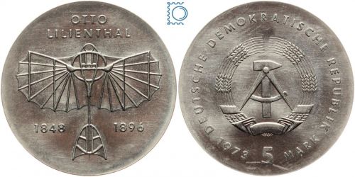 DDR 5 Mark 1973 - Otto Lilienthal - stempelglanz - J.1546