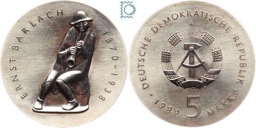 DDR 5 Mark 1988 - Ernst Barlach - stempelglanz - J.1620