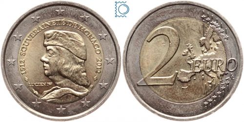 Monaco 2 Euro 2012 - 500 Jahre Unabhängigkeit - Lucien Grimaldi - stempelglanz