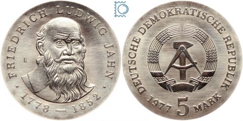 DDR 5 Mark 1977 - Turnvater Ludwig Jahn - stempelglanz - J.1564