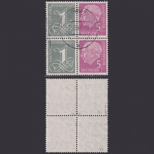 Bund Heuss Zusammendruck W17 YI Viererblock gestempelt, geprüft Rolle BPP