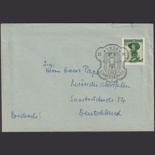 Österreich CHRISTKINDL Stempel 23.12.1956 Brief nach Deutschland
