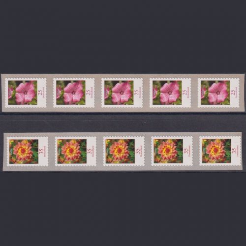 Bund Nr. 2513 Malve + 2514 Dahlie 5er-Streifen selbstklebend postfrisch