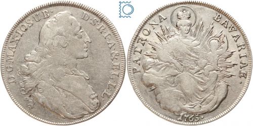 Bayern, Maximilian III. Joseph, 1 Taler 1765, Madonnentaler, Silber