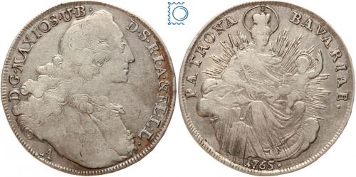 Bayern, Maximilian III. Joseph, 1 Taler 1765 A, Madonnentaler, Silber