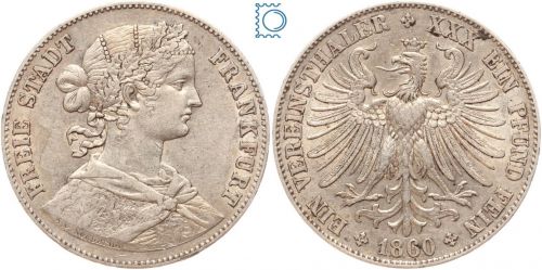 Freie Stadt Frankfurt - Vereinsthaler - Taler 1860 - Frauenkopf - Silber