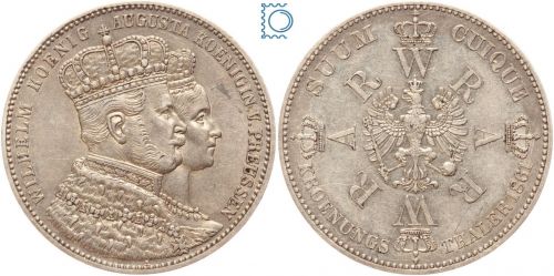 PREUSSEN, Wilhelm I. + Augusta, 1861 A - Krönungstaler, J.87 - Silber