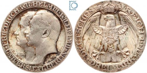 PREUSSEN, 3 Mark 1910 A, Wilhelm II., Universität Berlin, Silber, J.107