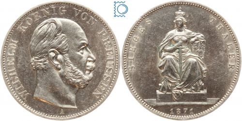 PREUSSEN, Brandenburg-Preußen Wilhelm I., Taler 1871, Siegestaler - Erhaltung!