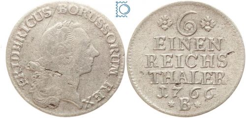 Brandenburg-Preußen, 1/6 Taler 1766 B, Friedrich II. (1740–1786)