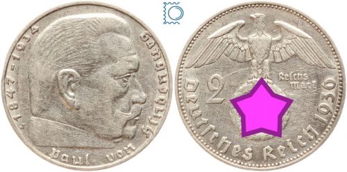 2 RM Reichsmark 1936 J, Hindenburg, J.366, Silber - Selten!