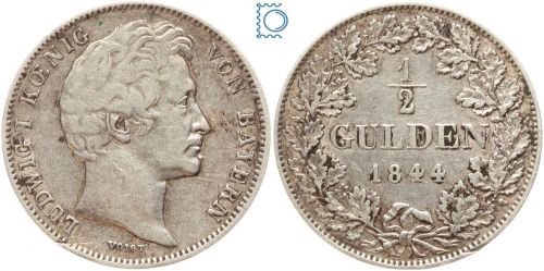 BAYERN ½ Gulden 1844, Ludwig I. (1825–1848), J.61