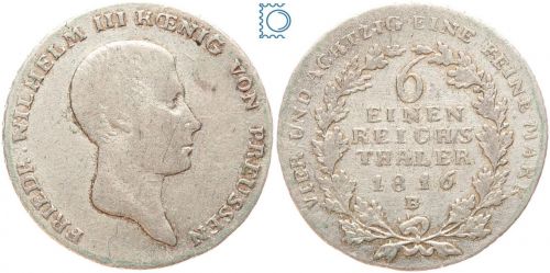 Brandenburg-Preußen, 1/6 Taler 1816 B, Friedrich Wilhelm III. (1797–1840)