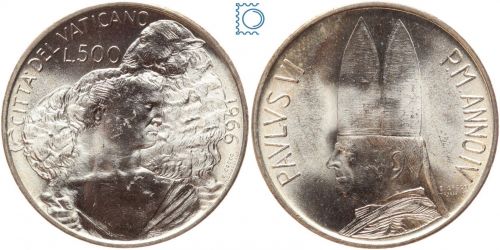Vatikan, Vatikanstadt, 500 Lire 1966 - Paul VI - Silber
