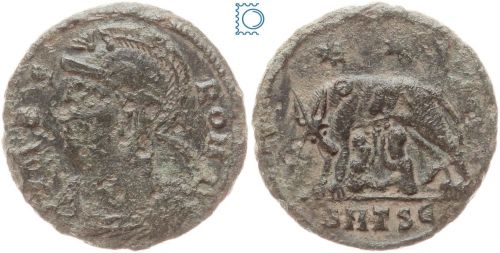 Follis URBS Roma (330-337 AD) - Wölfin säugt Zwillinge