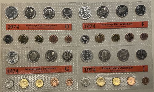 BRD KMS 1974 DFGJ - PP 1 Pf.–5 Mark Silberadler Polierte Platte DM komplett OVP