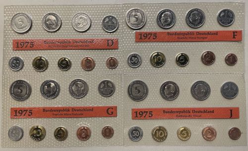 BRD KMS 1975 DFGJ - PP 1 Pf.–5 Mark Stempelglanz Polierte Platte DM komplett OVP