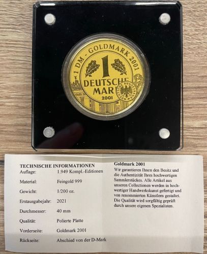 Goldmark 2001 | 1/200 Oz Gold 999 | 40 mm - Feingold 999 | Abschied von der DM