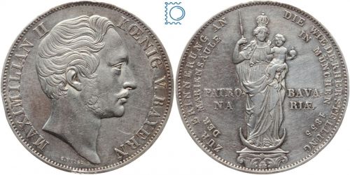 Bayern Doppelgulden 1855 - Maximilian II - Wiederherstellung der Mariensäule