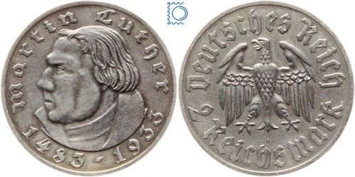 Deutsches Reich, 2 Mark 1933 A, Martin Luther, Jäger 352