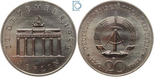 DDR 20 Mark 1990 Cu/Ni - Brandenburger Tor - J. 1635