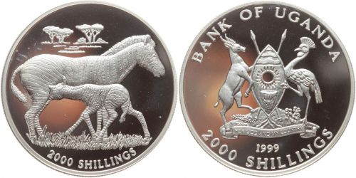 Uganda - 2000 Shillings 1999 - Zebra Zebras PP in Kapsel - RAR!