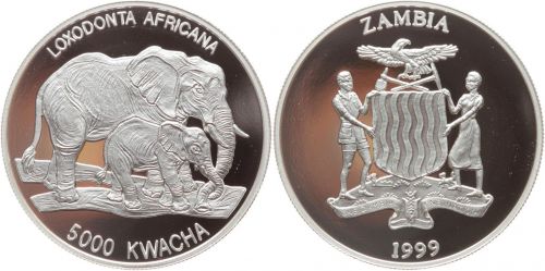 Zambia / Sambia 5000 Kwacha 1999 - Elefanten - Proof PP
