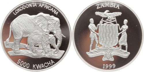 Zambia / Sambia 5000 Kwacha 1999 - Elefanten - Proof PP