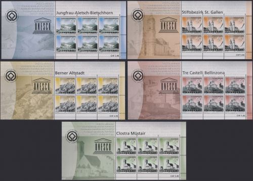 SCHWEIZ MiNr. 1846-50 Kleinbogen postfrisch - UNESCO-Welterbe