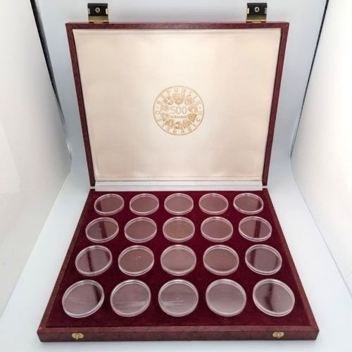 Münzkassette Österreich für Silber-Gedenkmünzen mit Kapseln 20 x 500 Schilling