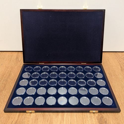 Münzen-Sammelbox Holz für 45 x 10/20 Euro oder 10 DM - mit Kapseln - gebraucht