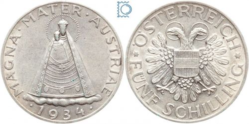Österreich, 5 Schilling 1934 - Magna Mater | Madonna von Mariazell