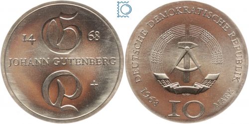 DDR 10 Mark 1968 - Johann Gutenberg - stempelglanz - J.1523