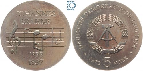 DDR 5 Mark 1972 - Johannes Brahms - stempelglanz - J.1540