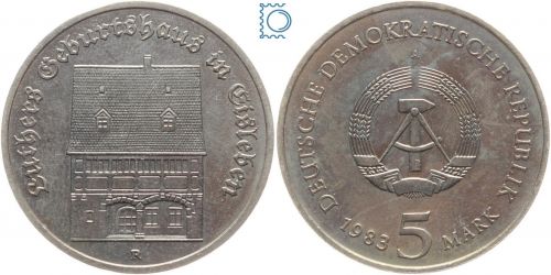 DDR 5 Mark 1983 - Luthers Geburtshaus Eisleben - stempelglanz