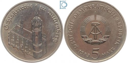 DDR 5 Mark 1983 - Schlosskirche zu Wittenberg - stempelglanz
