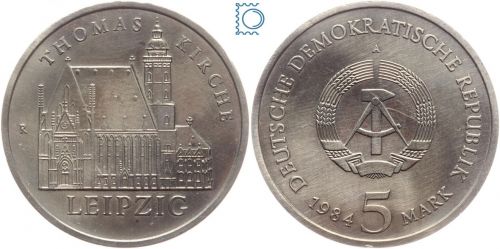 DDR 5 Mark 1984 - Thomas Kirche Leipzig - stempelglanz
