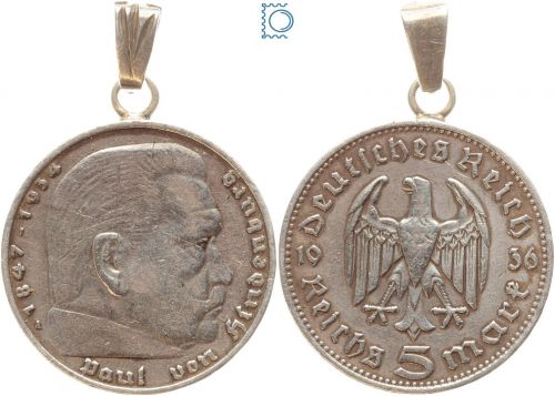 5 RM Reichsmark 1936 A, Hindenburg mit Oese als Anhänger zu Tragen