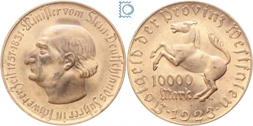 Notgeld Westfalen, 10.000 Mark 1923, Minister von Stein, Jäger N20a