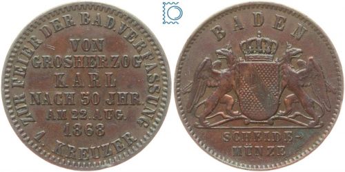 Baden, Friedrich I., Kursmünze 1 Kreuzer | Badische Verfassung 1868